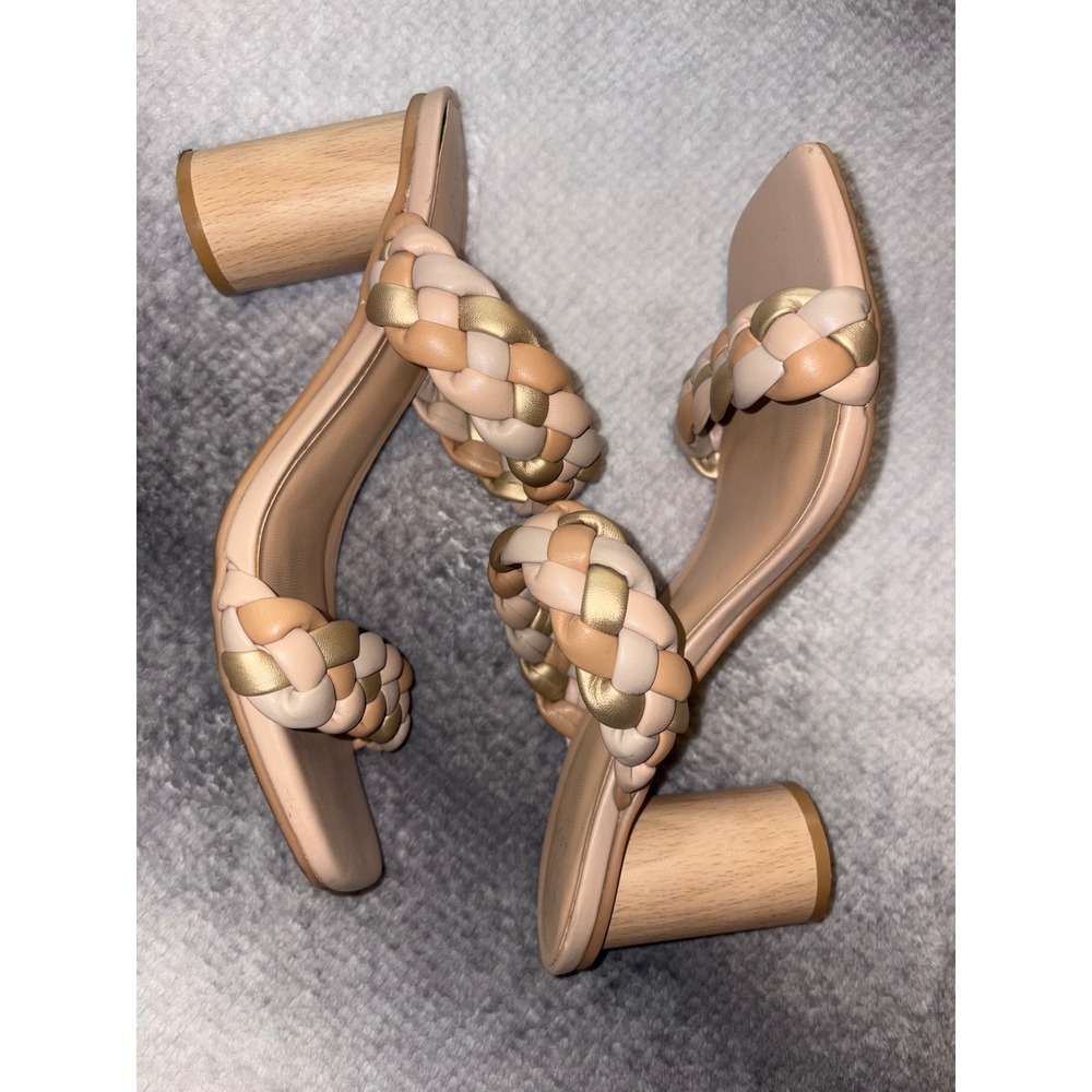 A New Day Womens Braided Block Heel Slide Sandals Tan Gold Square Toe Size 9 - Picture 3 of 8